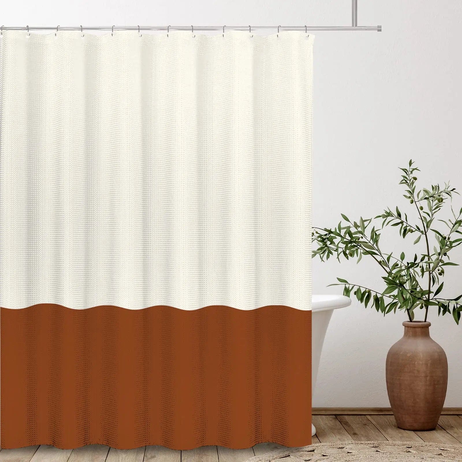 Rideau de douche biton blanc et terracotta 90cm x 180cm L'atelier Rideau